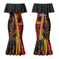 Papua New Guinea Independence Personalised Family Matching Mermaid Dress and Hawaiian Shirt PNG Bagi and Lime Pot LT7 Mom's Dress Black - Polynesian Pride