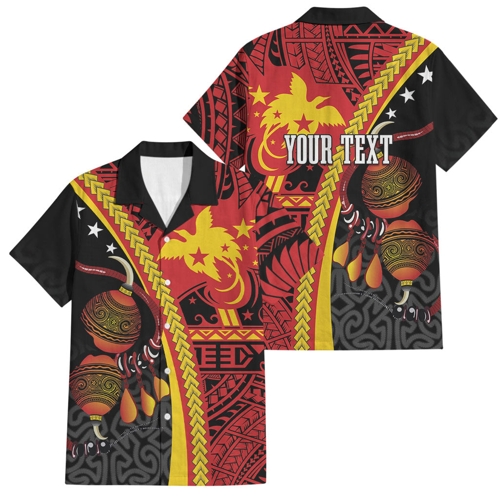 Papua New Guinea Independence Personalised Family Matching Short Sleeve Bodycon Dress and Hawaiian Shirt PNG Bagi and Lime Pot LT7 Dad's Shirt - Short Sleeve Black - Polynesian Pride
