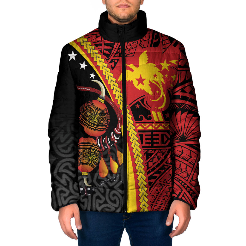 Papua New Guinea Independence Personalised Padded Jacket PNG Bagi and Lime Pot LT7 Men Black - Polynesian Pride