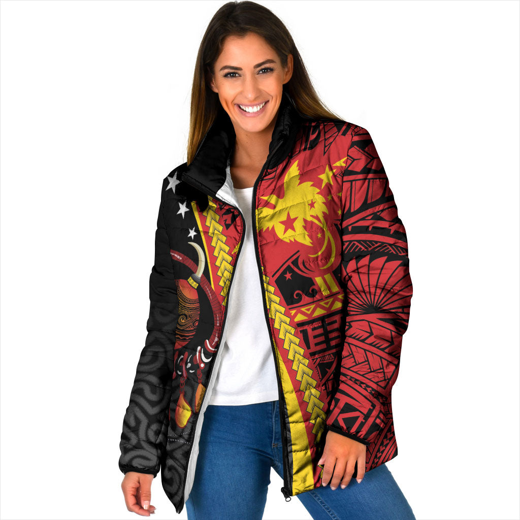Papua New Guinea Independence Personalised Padded Jacket PNG Bagi and Lime Pot LT7 Women Black - Polynesian Pride