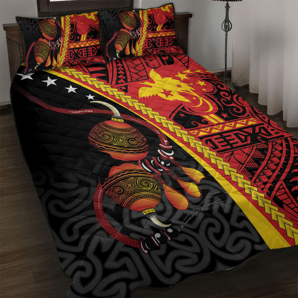 Papua New Guinea Independence Quilt Bed Set PNG Bagi and Lime Pot LT7 Black - Polynesian Pride