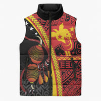 Papua New Guinea Independence Personalised Sleeveless Puffer Jacket PNG Bagi and Lime Pot LT7 Unisex Black - Polynesian Pride