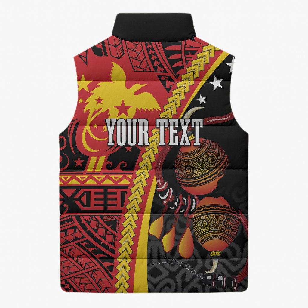 Papua New Guinea Independence Personalised Sleeveless Puffer Jacket PNG Bagi and Lime Pot LT7 - Polynesian Pride