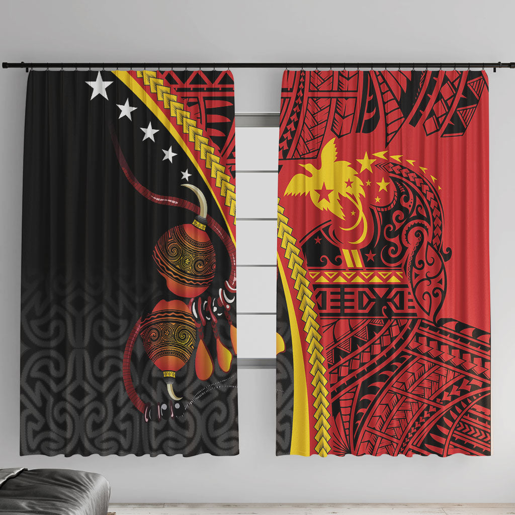 Papua New Guinea Independence Window Curtain PNG Bagi and Lime Pot LT7 With Hooks Black - Polynesian Pride
