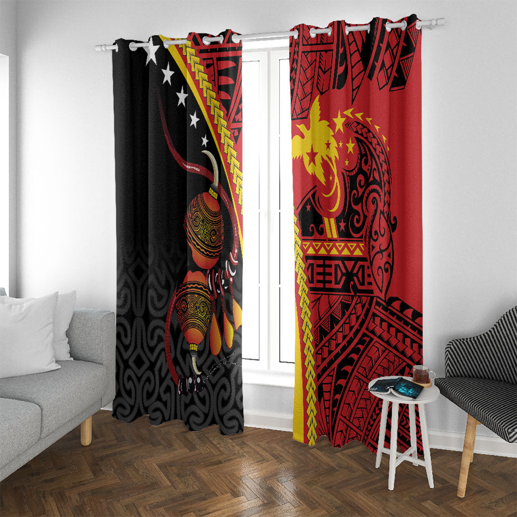 Papua New Guinea Independence Window Curtain PNG Bagi and Lime Pot LT7 With Grommets Black - Polynesian Pride