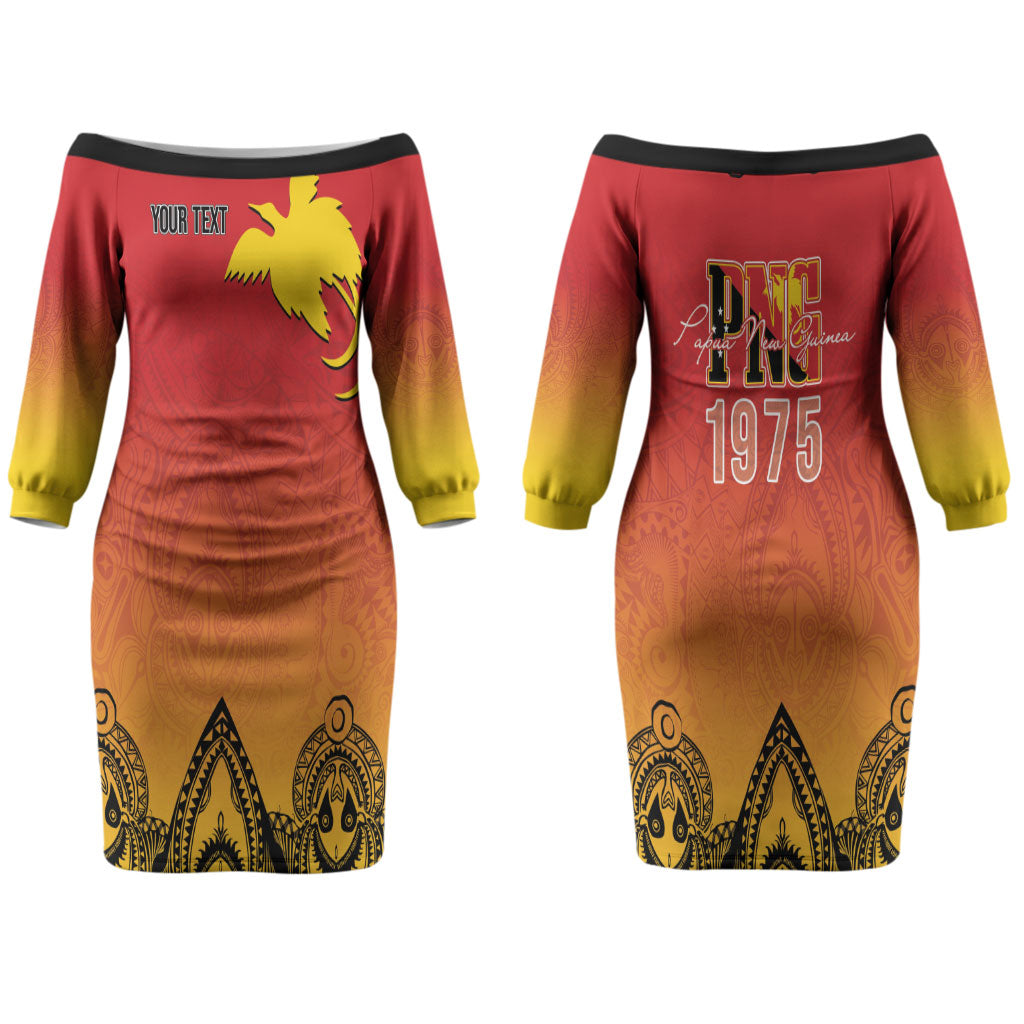Papua New Guinea 1975 To The Future Personalised Couples Matching Off The Shoulder Long Sleeve Dress and Hawaiian Shirt Sepik Masks LT7 - Polynesian Pride