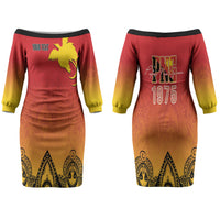 Papua New Guinea 1975 To The Future Personalised Couples Matching Off The Shoulder Long Sleeve Dress and Long Sleeve Button Shirt Sepik Masks LT7 - Polynesian Pride