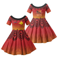 Papua New Guinea 1975 To The Future Personalised Family Matching Mermaid Dress and Hawaiian Shirt Sepik Masks LT7 Daughter's Dress Red - Polynesian Pride