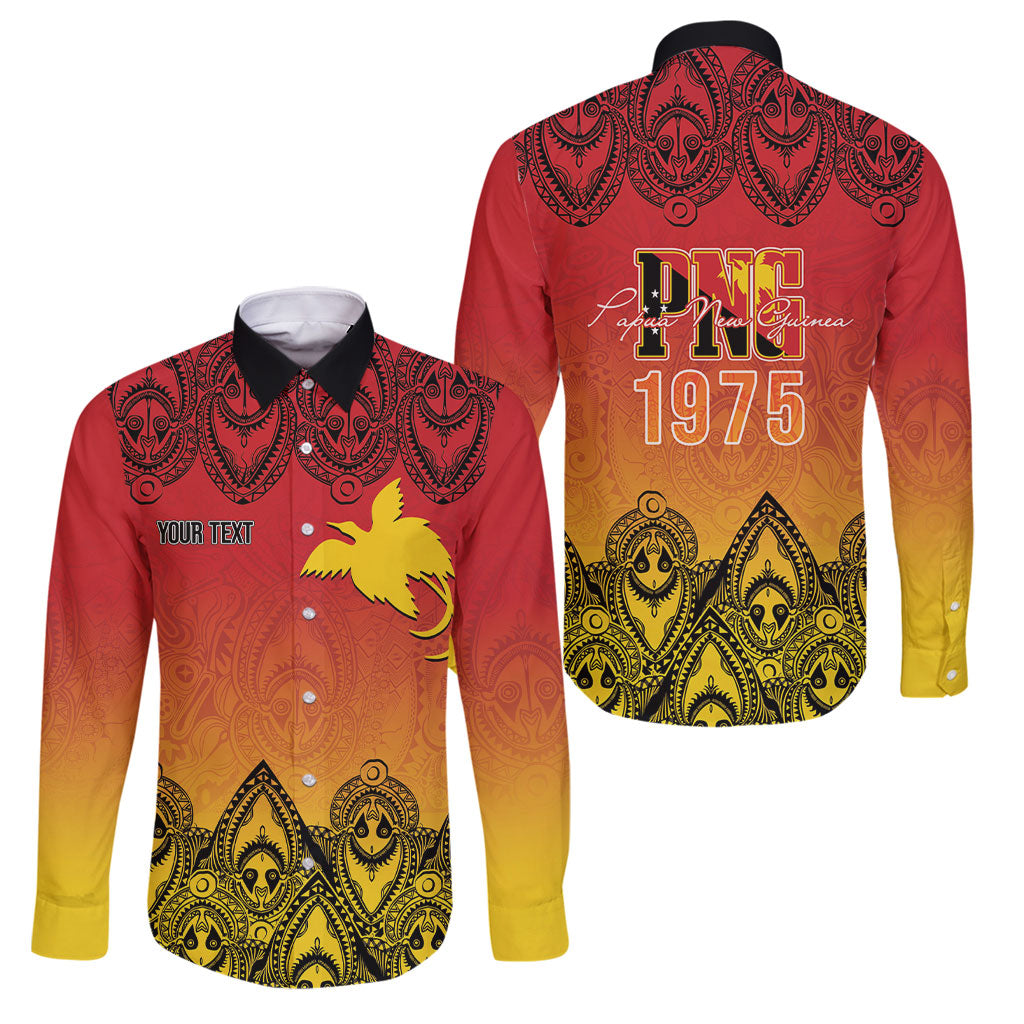 Papua New Guinea 1975 To The Future Personalised Family Matching Off The Shoulder Long Sleeve Dress and Hawaiian Shirt Sepik Masks LT7 Dad's Shirt - Long Sleeve Red - Polynesian Pride