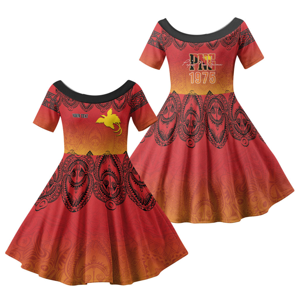 Papua New Guinea 1975 To The Future Personalised Family Matching Off Shoulder Short Dress and Hawaiian Shirt Sepik Masks LT7 Daughter's Dress Red - Polynesian Pride