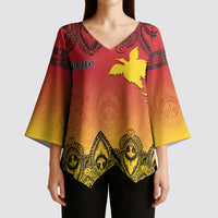 Papua New Guinea 1975 To The Future Personalised Kimono Sleeve Blouse Sepik Masks LT7 - Polynesian Pride