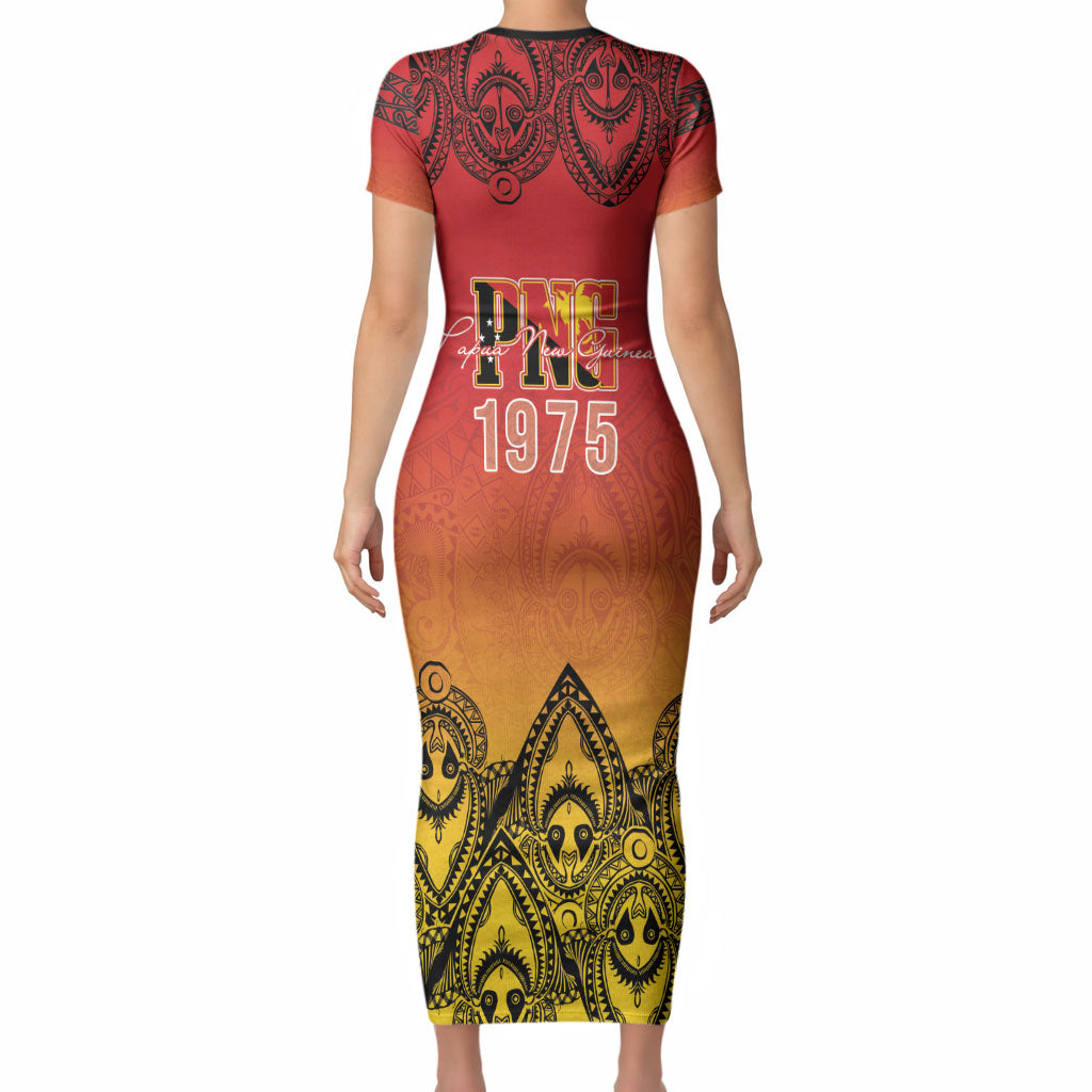 Papua New Guinea 1975 To The Future Personalised Short Sleeve Bodycon Dress Sepik Masks LT7 - Polynesian Pride