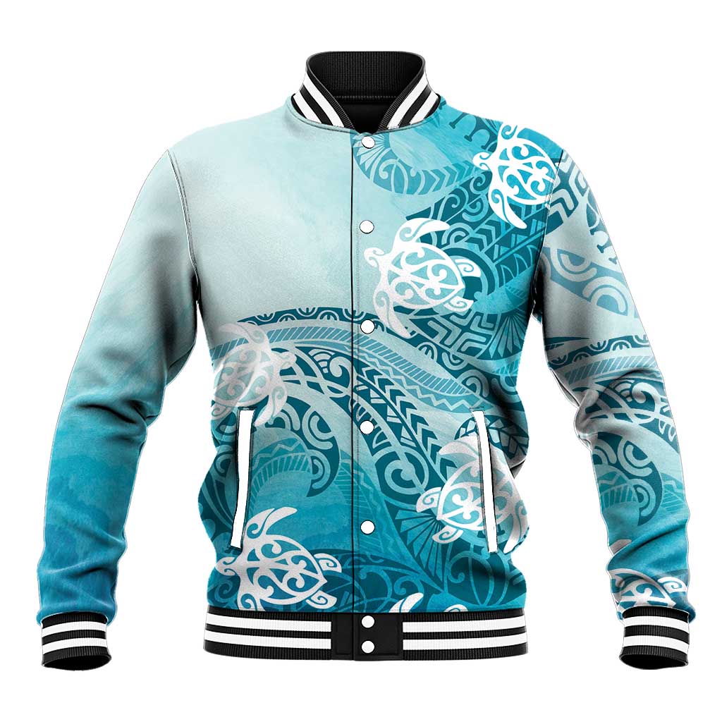 Polynesia Turtle Baseball Jacket Watercolor Abstract Style LT7 Unisex Blue - Polynesian Pride