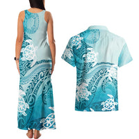 Polynesia Turtle Couples Matching Tank Maxi Dress and Hawaiian Shirt Watercolor Abstract Style LT7 - Polynesian Pride