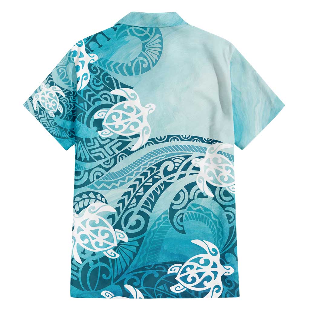 Polynesia Turtle Family Matching Off Shoulder Maxi Dress and Hawaiian Shirt Watercolor Abstract Style