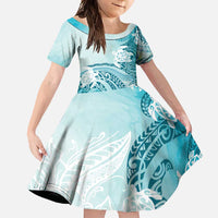 Polynesia Turtle Family Matching Short Sleeve Bodycon Dress and Hawaiian Shirt Watercolor Abstract Style