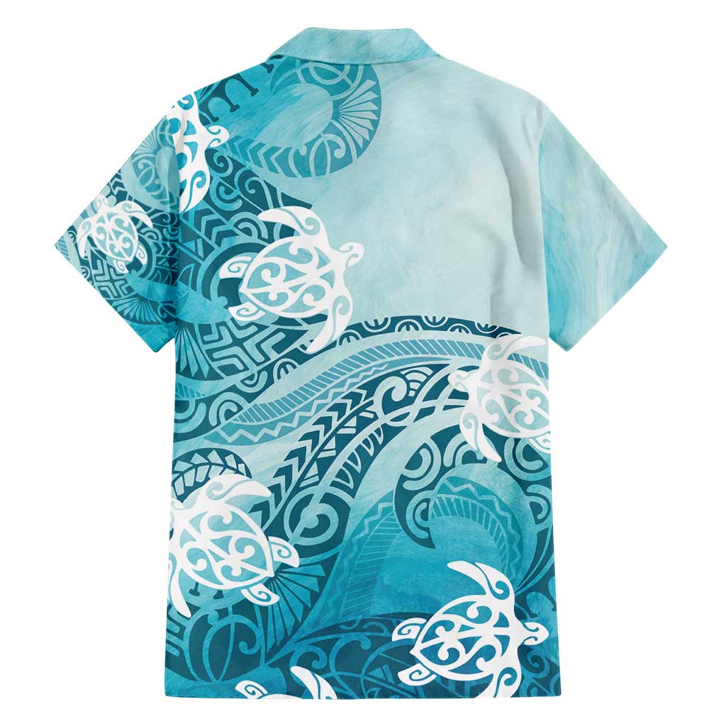 Polynesia Turtle Family Matching Short Sleeve Bodycon Dress and Hawaiian Shirt Watercolor Abstract Style