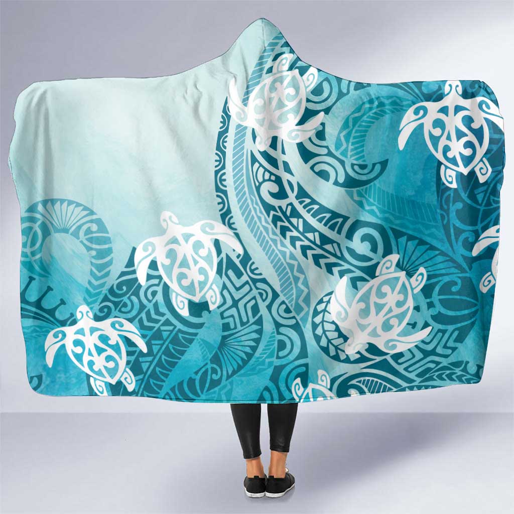Polynesia Turtle Hooded Blanket Watercolor Abstract Style LT7 One Size Blue - Polynesian Pride