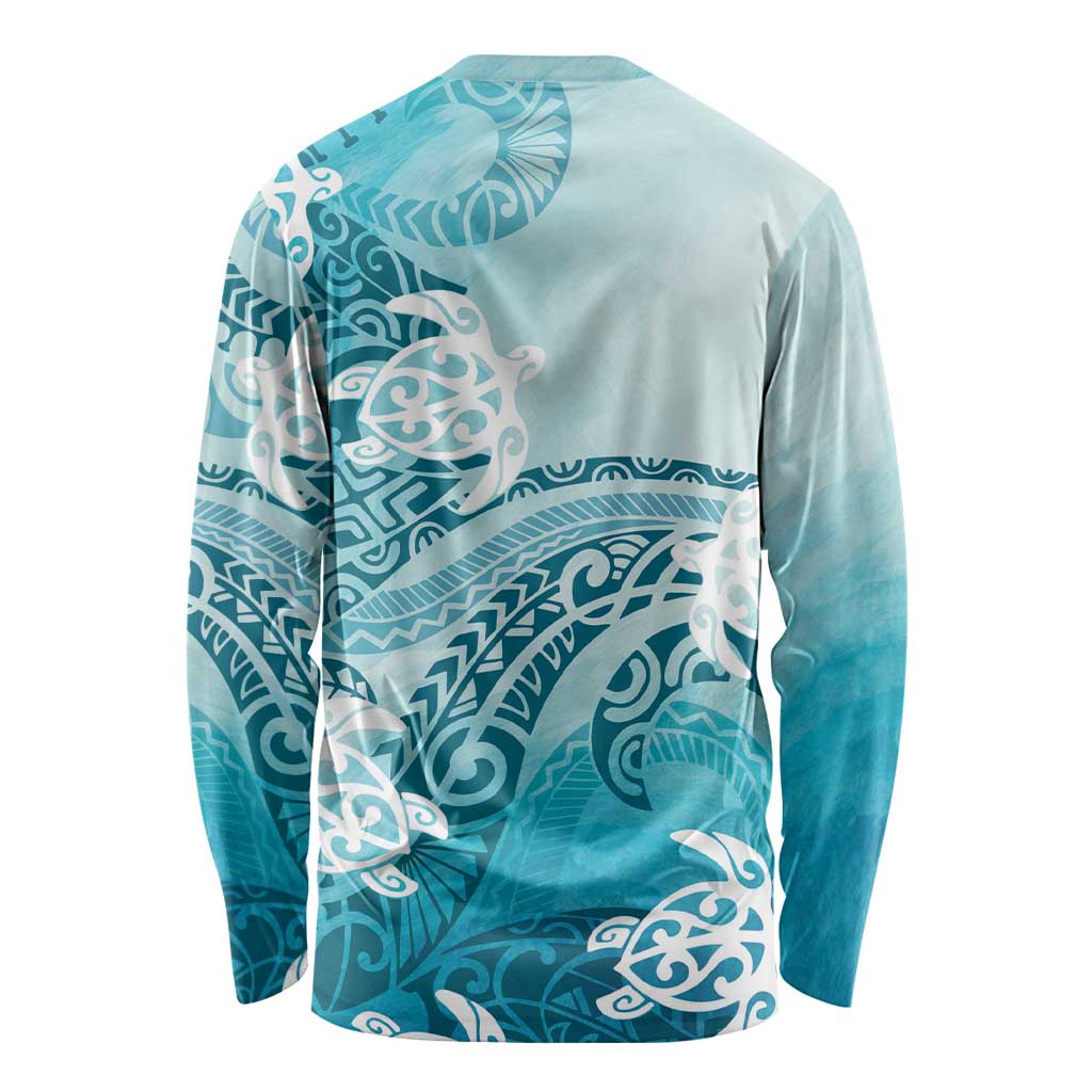 Polynesia Turtle Long Sleeve Shirt Watercolor Abstract Style