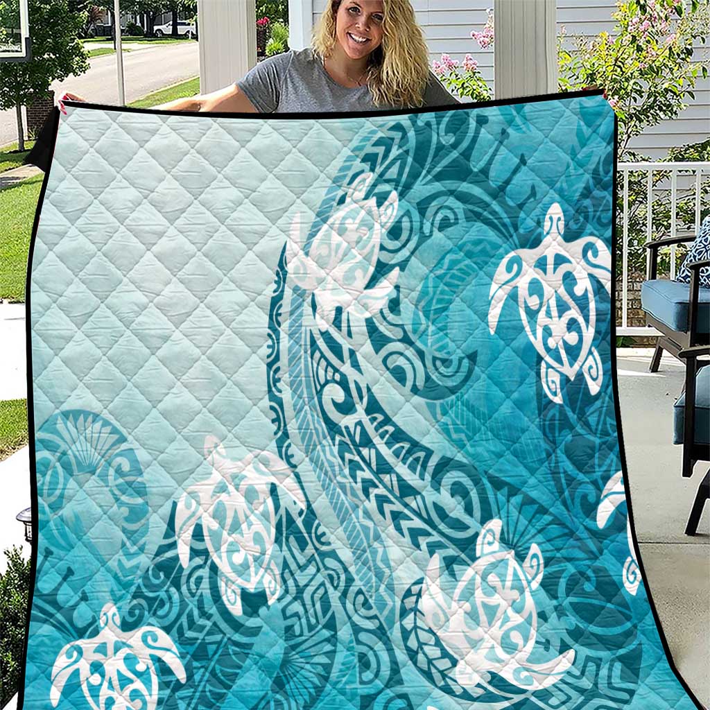 Polynesia Turtle Quilt Watercolor Abstract Style LT7 Blue - Polynesian Pride