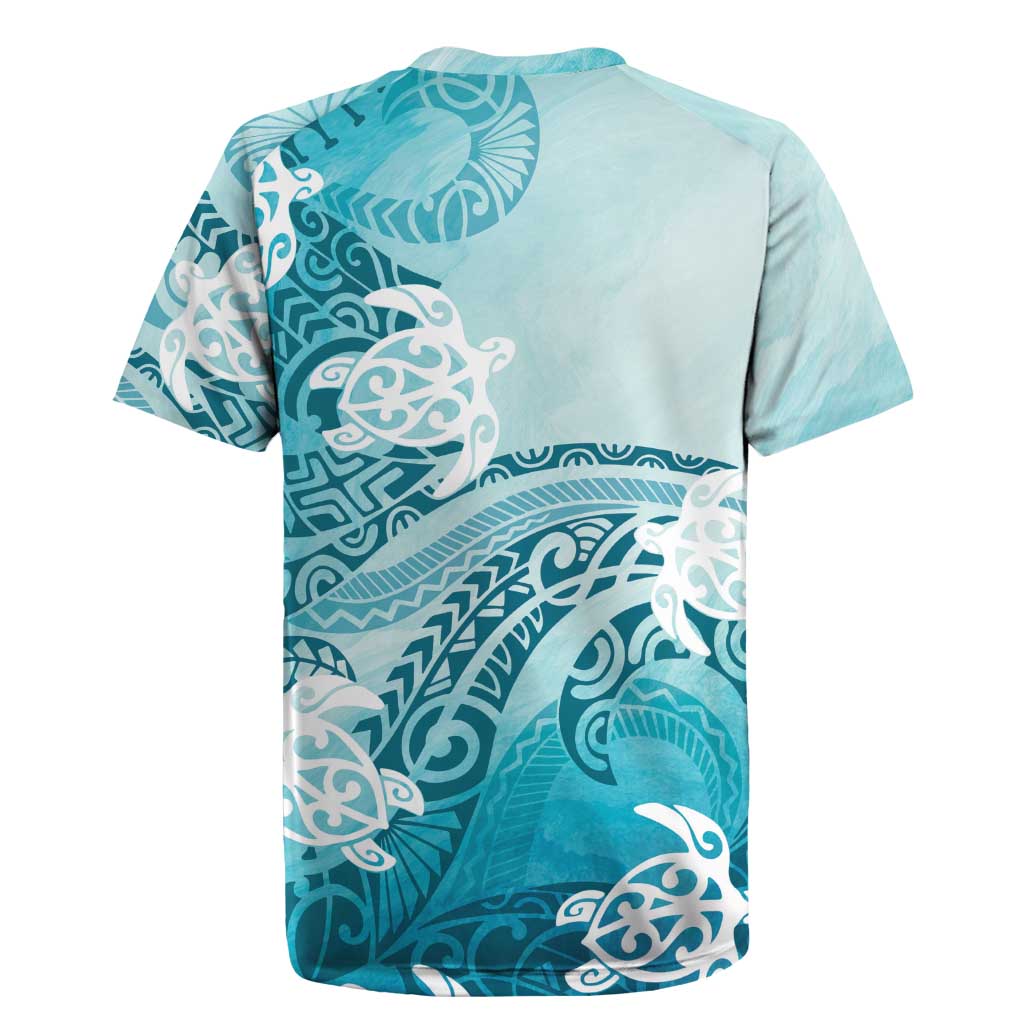 Polynesia Turtle Rugby Jersey Watercolor Abstract Style