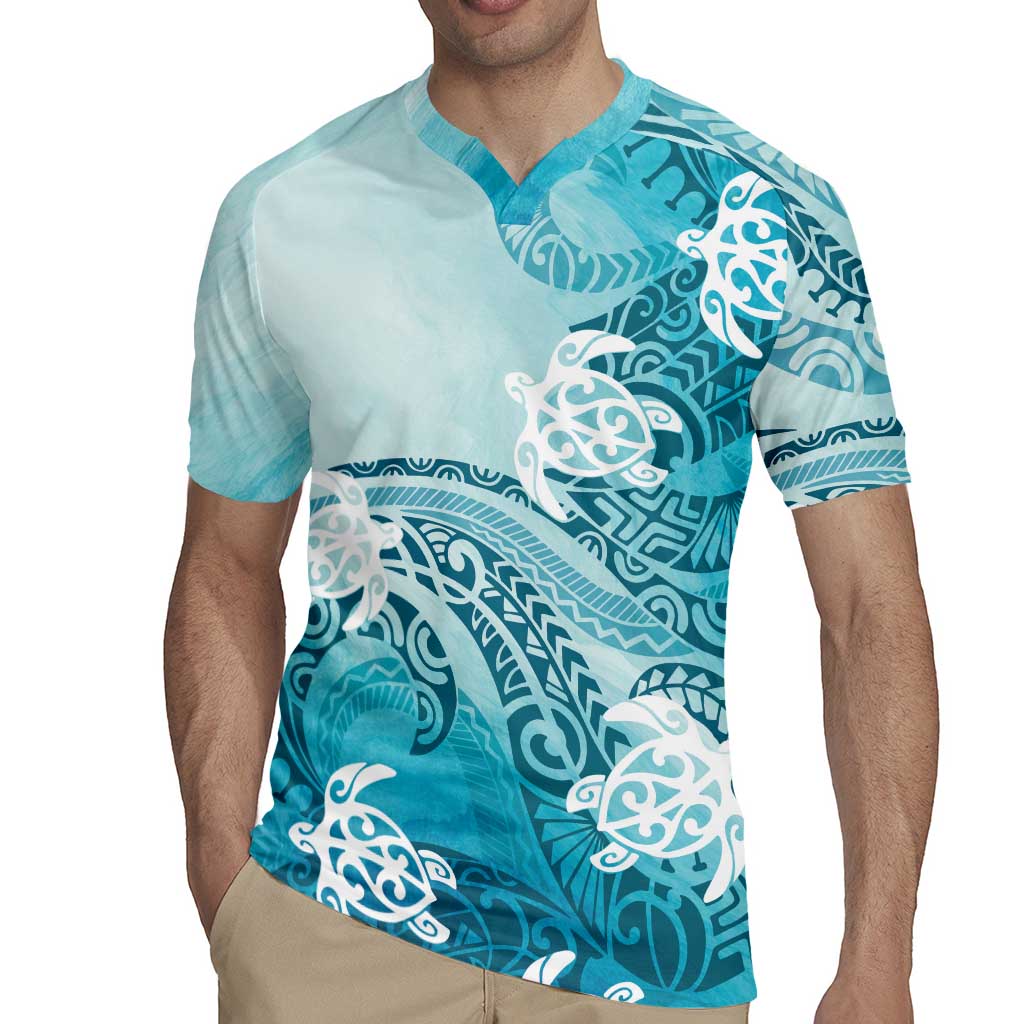 Polynesia Turtle Rugby Jersey Watercolor Abstract Style