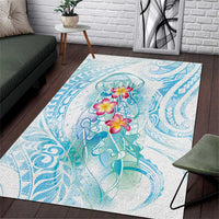 Sea Blue Polynesian Jellyfish Area Rug Watercolor Glows - Polynesian Pride