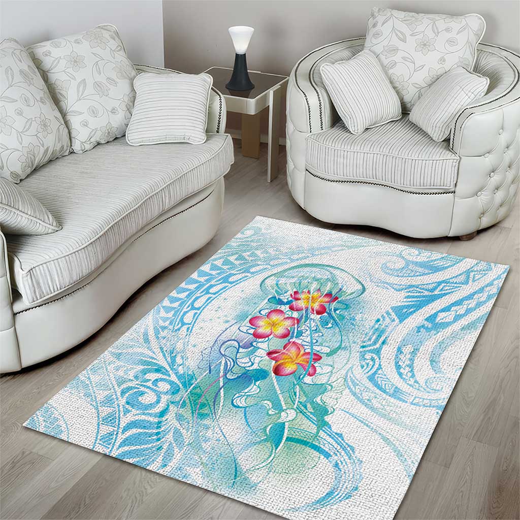 Sea Blue Polynesian Jellyfish Area Rug Watercolor Glows - Polynesian Pride
