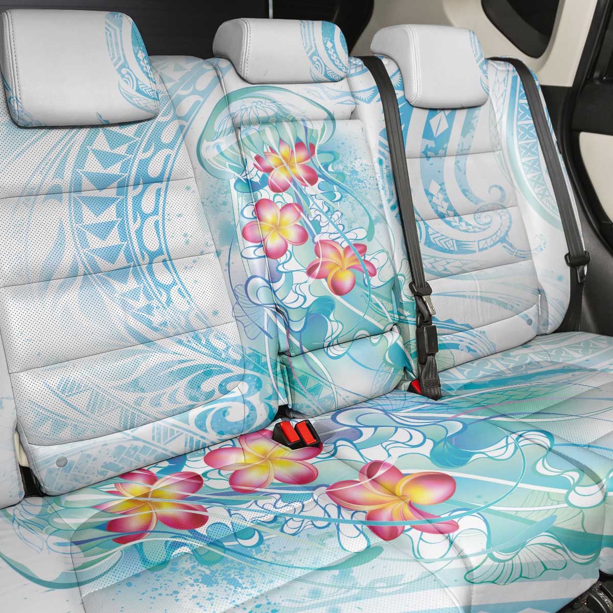 Sea Blue Polynesian Jellyfish Back Car Seat Cover Watercolor Glows - Polynesian Pride