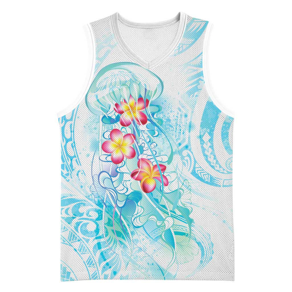 Sea Blue Polynesian Jellyfish Basketball Jersey Watercolor Glows - Polynesian Pride