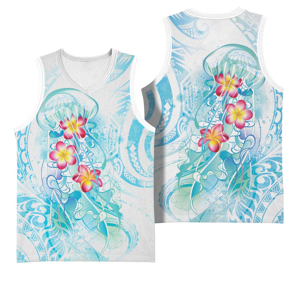 Sea Blue Polynesian Jellyfish Basketball Jersey Watercolor Glows - Polynesian Pride