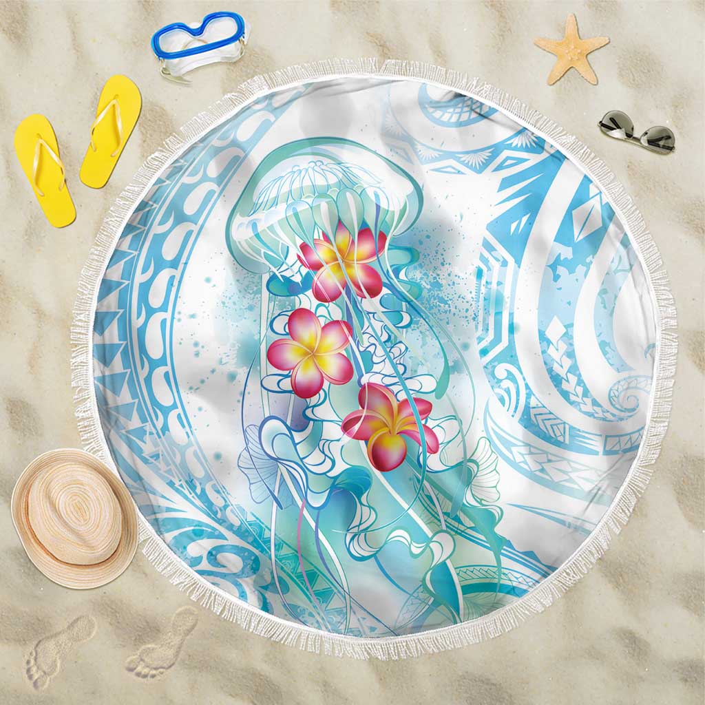 Sea Blue Polynesian Jellyfish Beach Blanket Watercolor Glows - Polynesian Pride