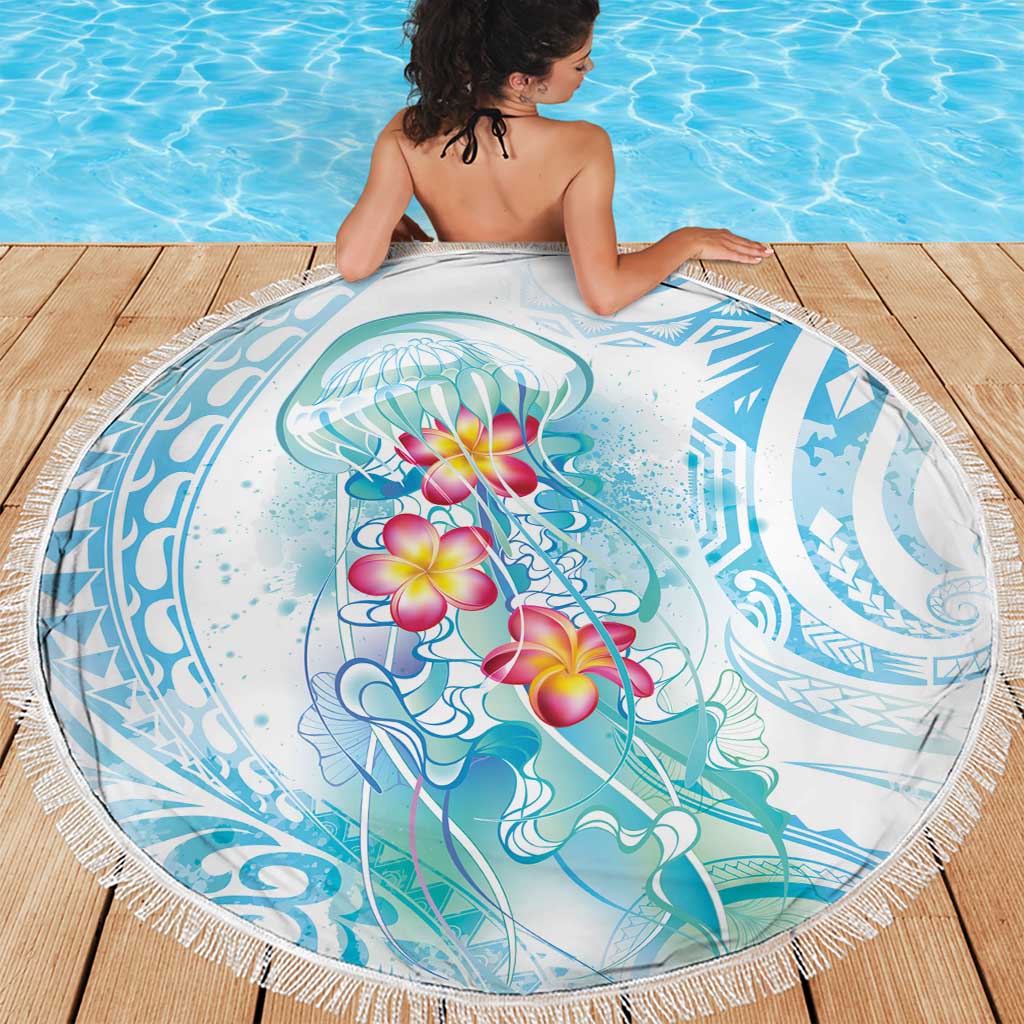 Sea Blue Polynesian Jellyfish Beach Blanket Watercolor Glows - Polynesian Pride