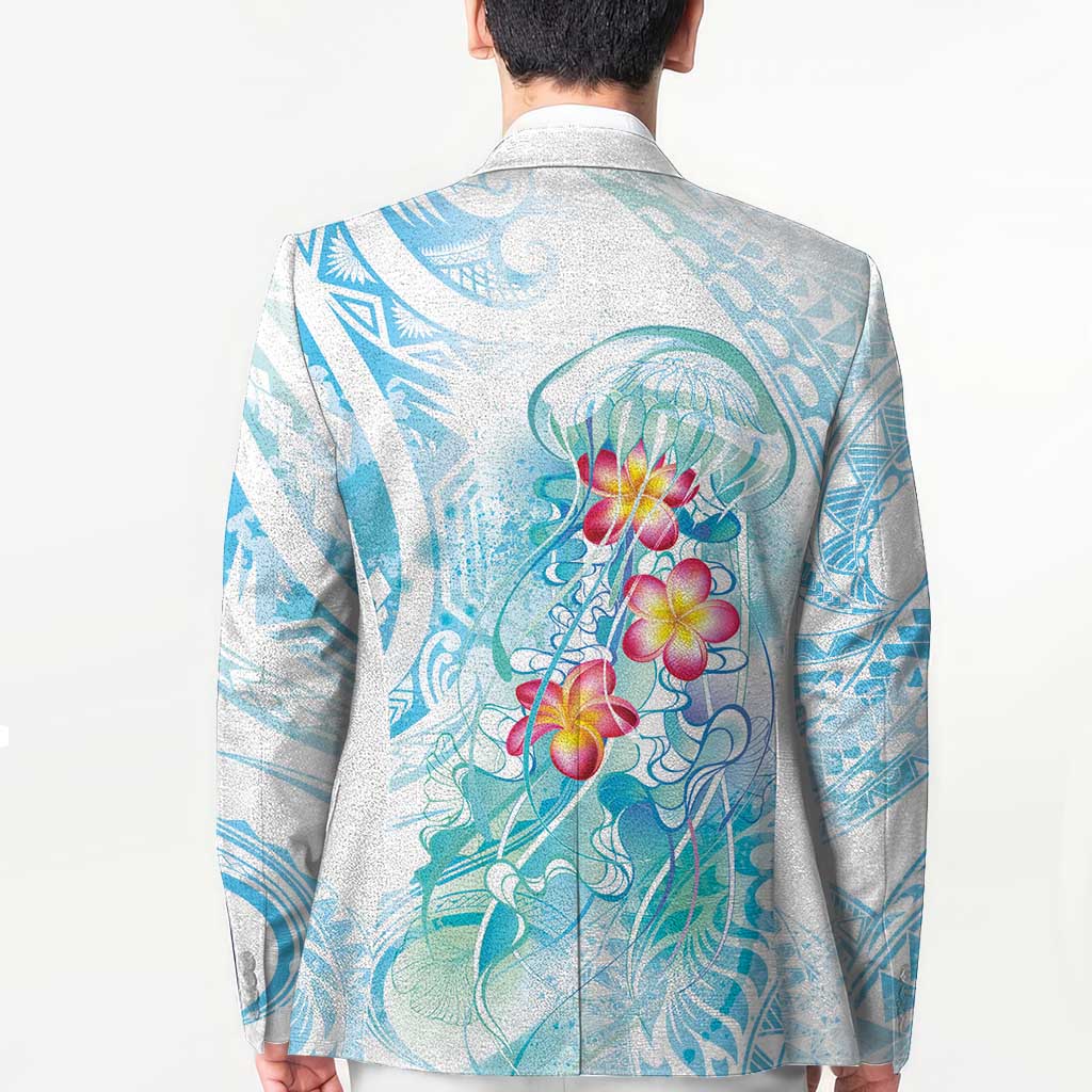 Sea Blue Polynesian Jellyfish Blazer Watercolor Glows - Polynesian Pride