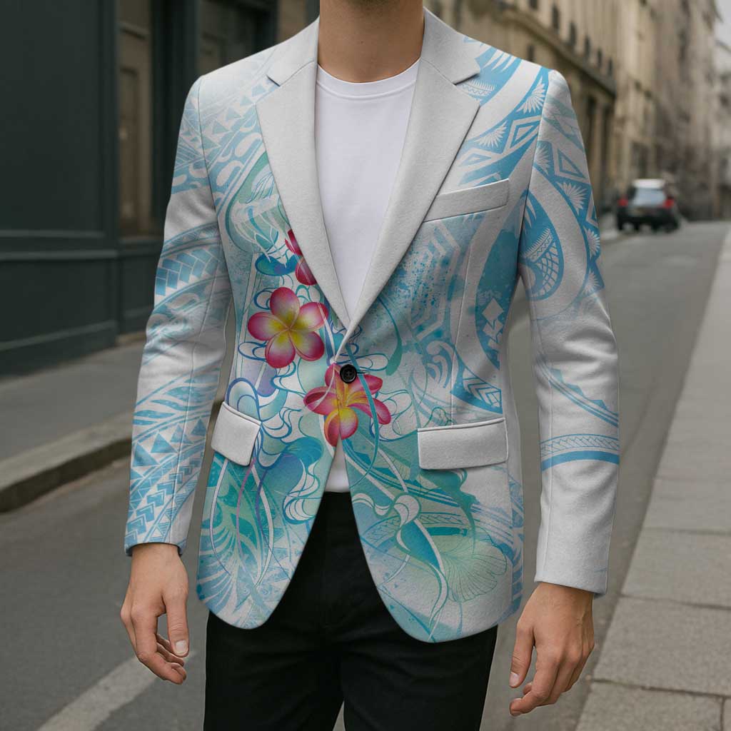 Sea Blue Polynesian Jellyfish Blazer Watercolor Glows - Polynesian Pride