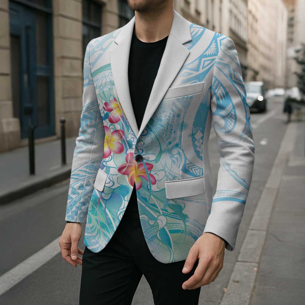 Sea Blue Polynesian Jellyfish Blazer Watercolor Glows - Polynesian Pride