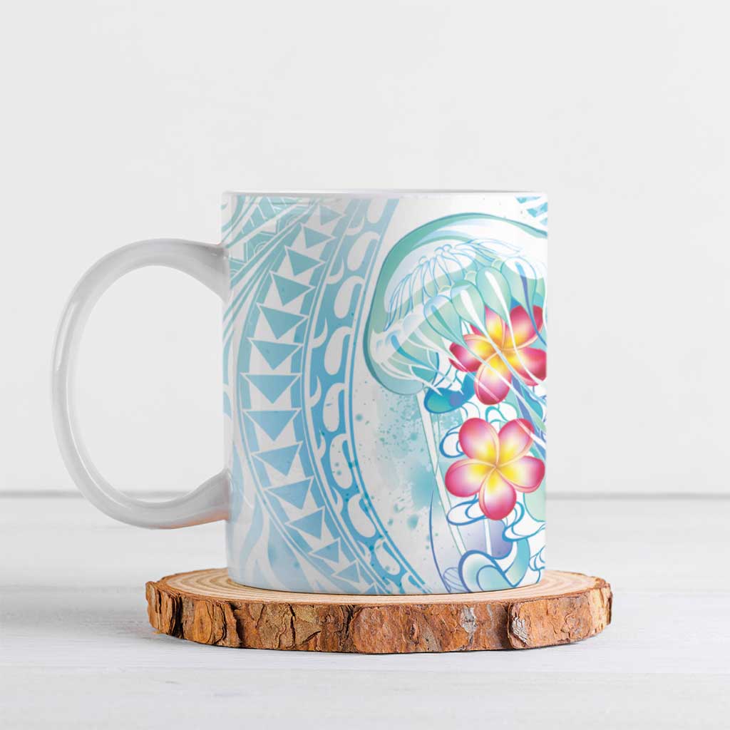 Sea Blue Polynesian Jellyfish Ceramic Mug Watercolor Glows - Polynesian Pride