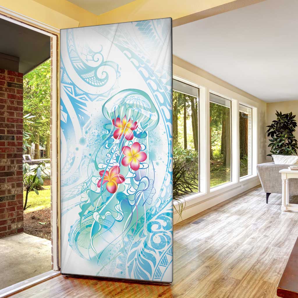 Sea Blue Polynesian Jellyfish Door Cover Watercolor Glows - Polynesian Pride