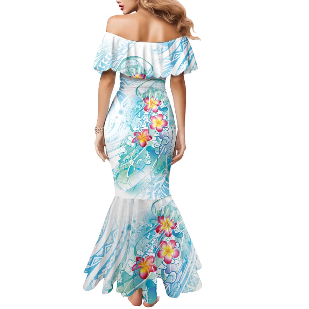Sea Blue Polynesian Jellyfish Family Matching Mermaid Dress and Hawaiian Shirt Watercolor Glows - Polynesian Pride