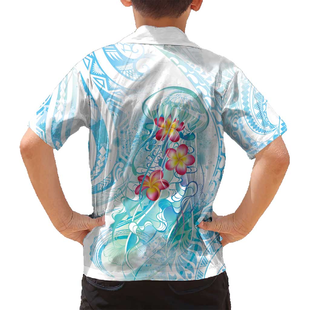 Sea Blue Polynesian Jellyfish Family Matching Puletasi and Hawaiian Shirt Watercolor Glows - Polynesian Pride