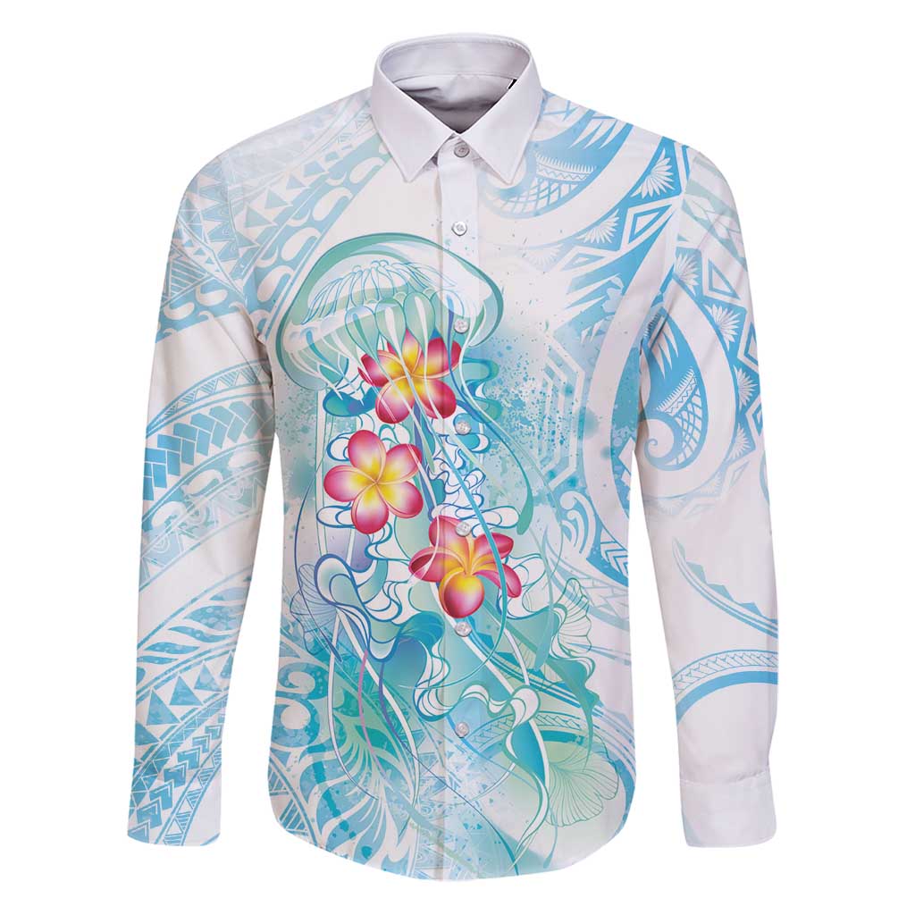 Sea Blue Polynesian Jellyfish Family Matching Puletasi and Hawaiian Shirt Watercolor Glows - Polynesian Pride