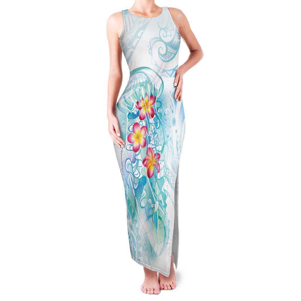 Sea Blue Polynesian Jellyfish Family Matching Tank Maxi Dress and Hawaiian Shirt Watercolor Glows - Polynesian Pride