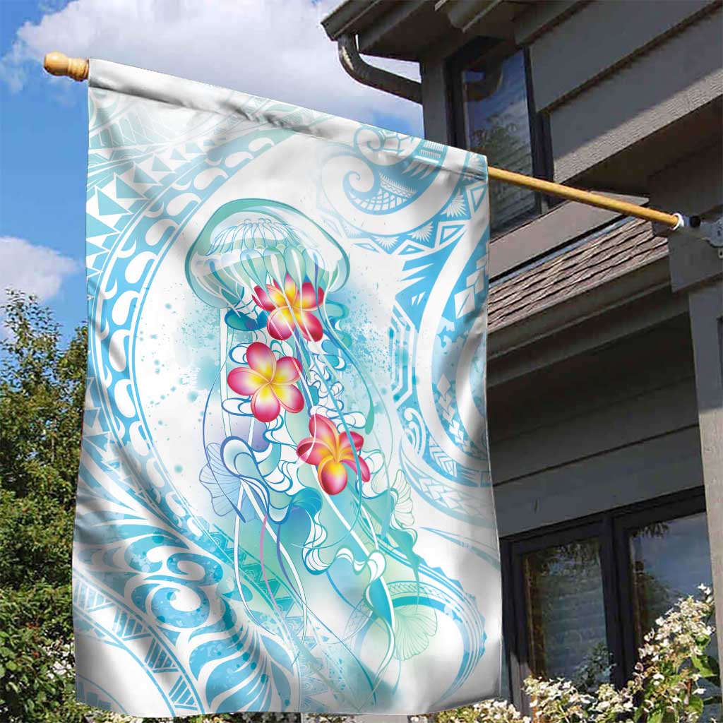 Sea Blue Polynesian Jellyfish Garden Flag Watercolor Glows - Polynesian Pride