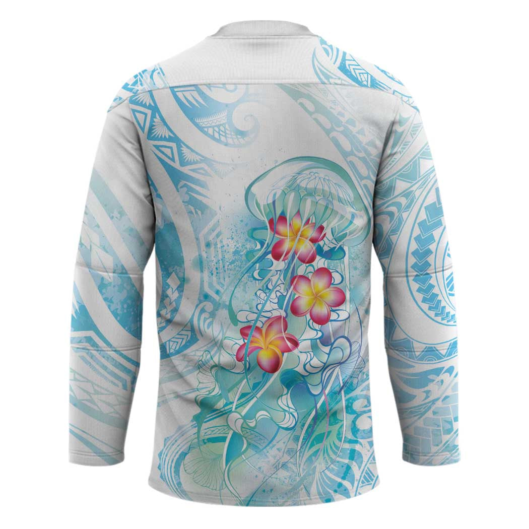 Sea Blue Polynesian Jellyfish Hockey Jersey Watercolor Glows - Polynesian Pride