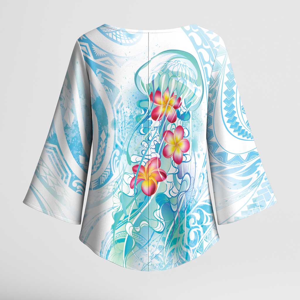 Sea Blue Polynesian Jellyfish Kimono Sleeve Blouse Watercolor Glows - Polynesian Pride