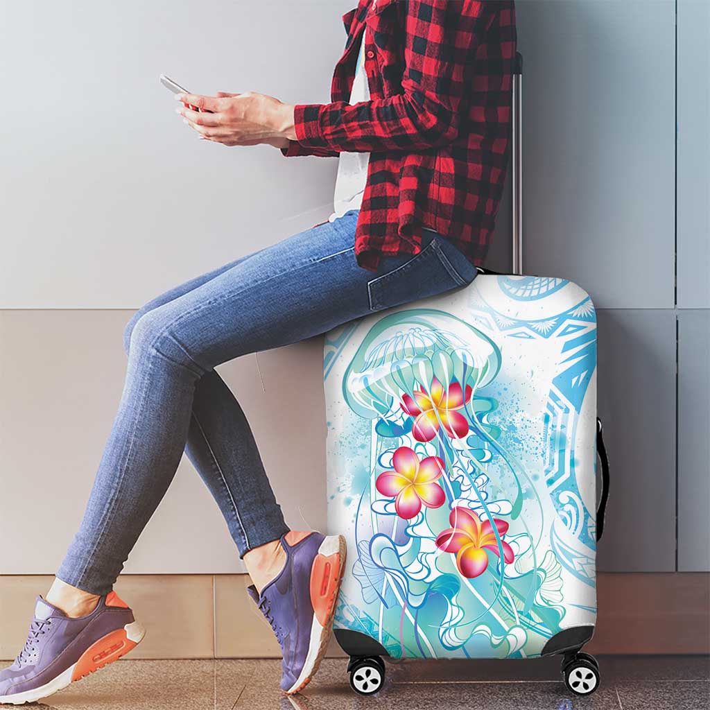 Sea Blue Polynesian Jellyfish Luggage Cover Watercolor Glows - Polynesian Pride