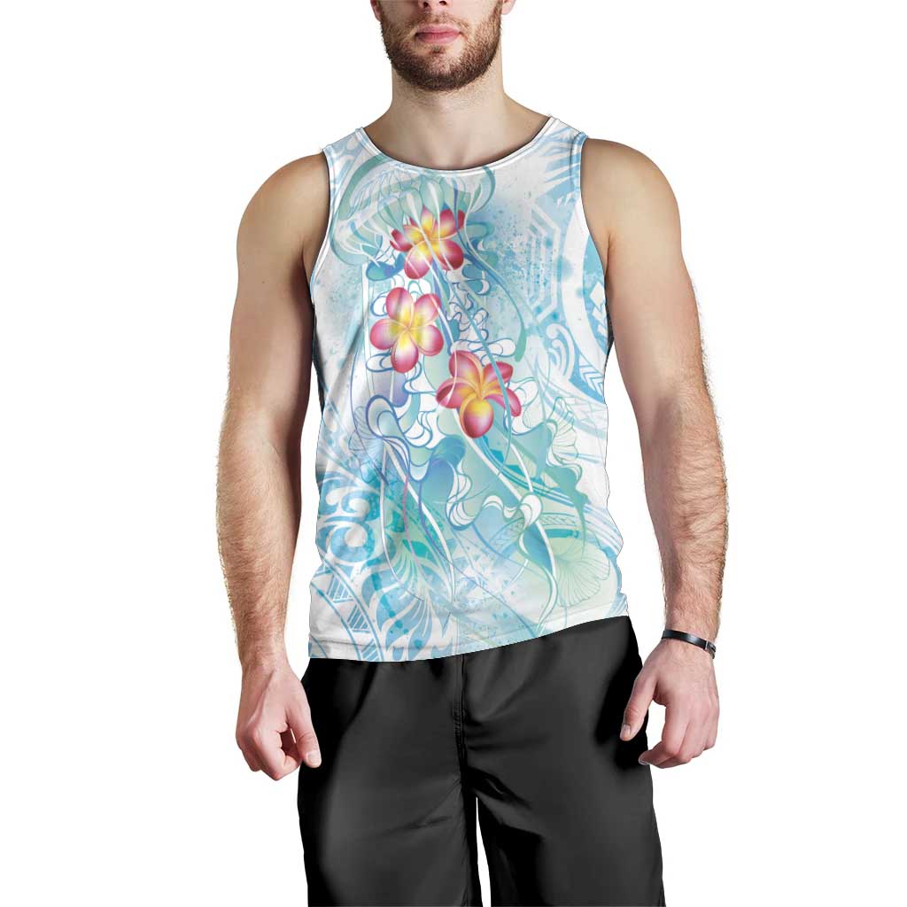 Sea Blue Polynesian Jellyfish Men Tank Top Watercolor Glows - Polynesian Pride