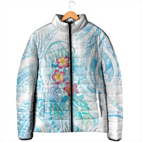 Sea Blue Polynesian Jellyfish Padded Jacket Watercolor Glows - Polynesian Pride