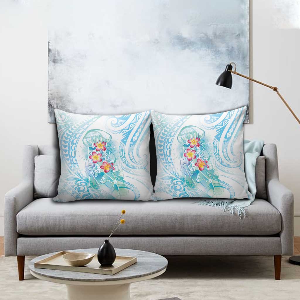 Sea Blue Polynesian Jellyfish Pillow Cover Watercolor Glows - Polynesian Pride