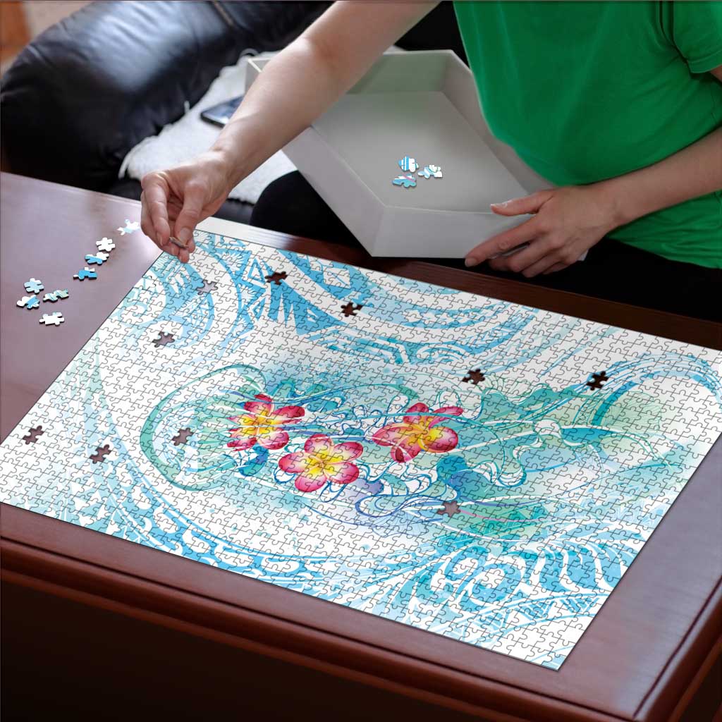 Sea Blue Polynesian Jellyfish Puzzle Watercolor Glows - Polynesian Pride